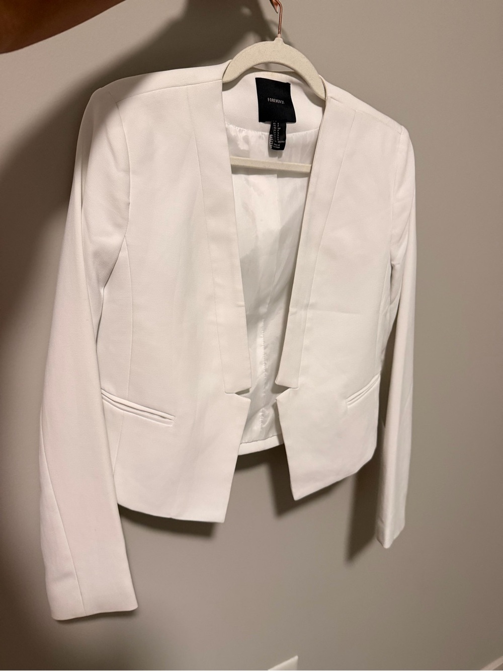 Forever 21 White Cropped Open-Front Blazer